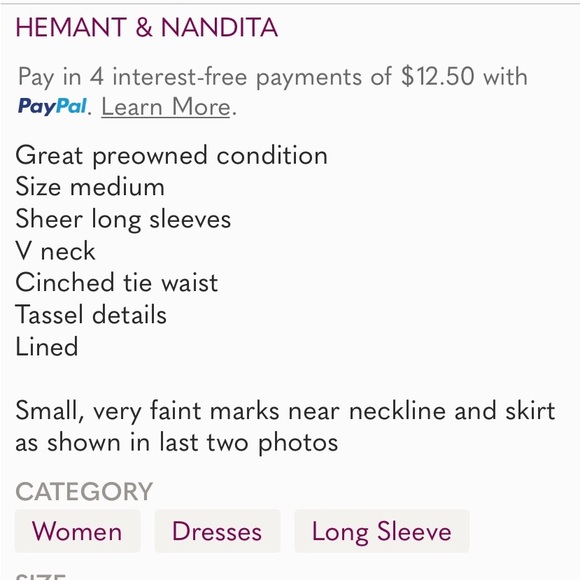 Hemant & Nandita Susan Indigo Dress Long Sheer Sleeve Gorgeous Mixed Boho Print - Picture 13 of 15